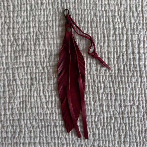 Genuine Leather Feather Purse Tassel Keychain Jill's Homestead Red Western - Picture 1 of 4